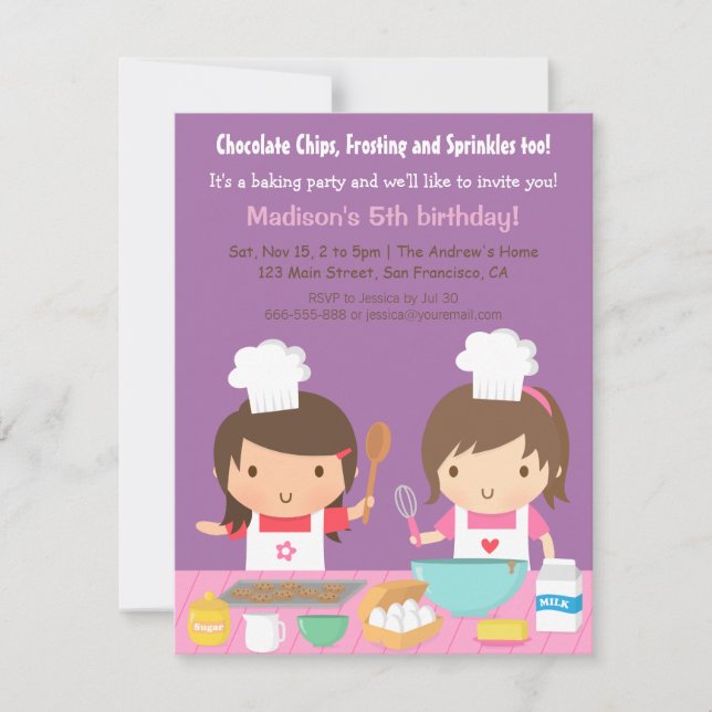 Invitaciones a fiestas de cumpleaños para cocinar  (Anverso)