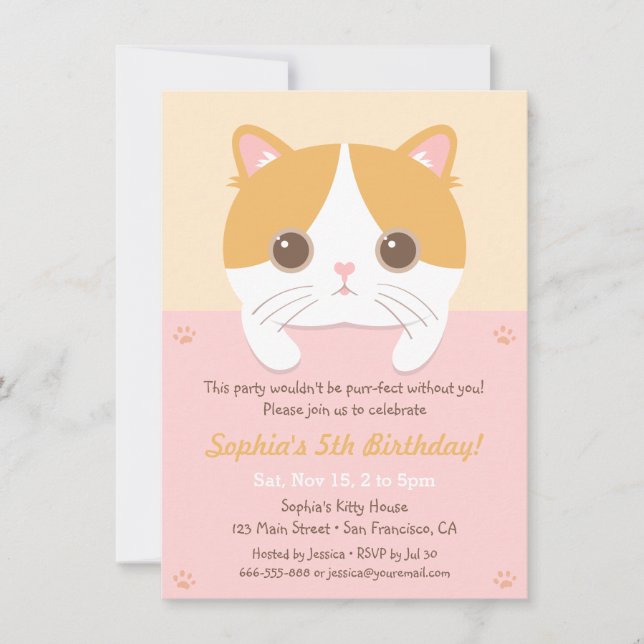 Invitaciones a fiestas de cumpleaños para gatos de (Anverso)