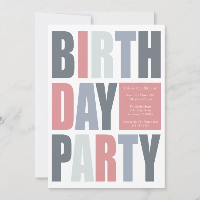 Invitaciones a fiestas de cumpleaños por carta por (Anverso)