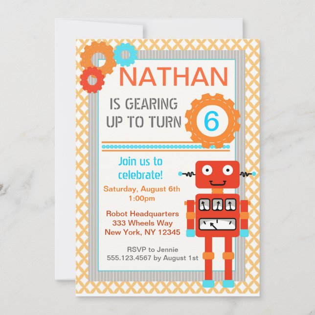 Invitaciones a fiestas de cumpleaños Robot - Moder (Anverso)