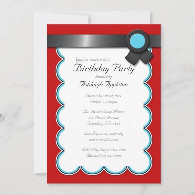 Invitaciones a fiestas de cumpleaños rojas, Verde  (Anverso)