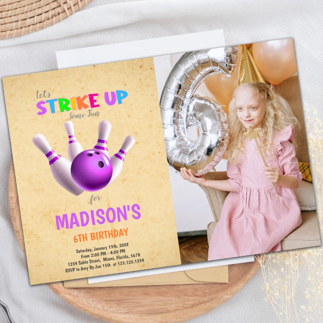 Invitaciones a fiestas de diversión de personaliza (6th Bowling Birthday Invitations with photo)