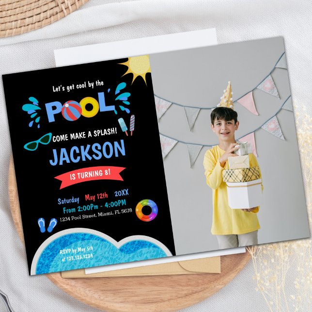 Invitaciones a fiestas de diversión de personaliza (Water Photo Ice cream Pool Birthday Invitations)