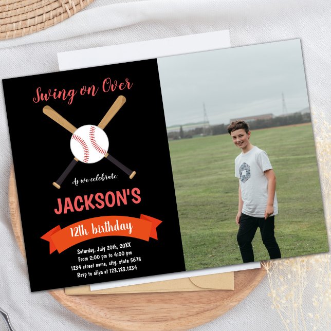 Invitaciones a fiestas de diversión de personaliza (Red Baseball Birthday Invitations with photo)