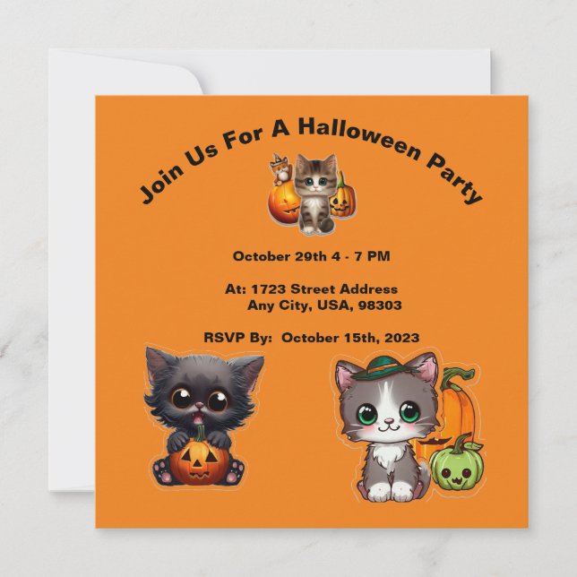 Invitaciones a fiestas de Halloween de Kitten, Hal (Anverso)