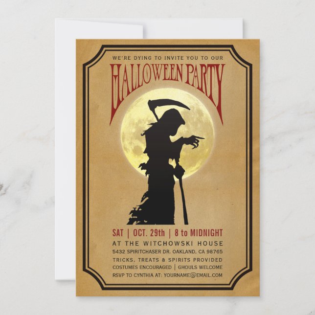 Invitaciones a fiestas de Halloween| Piel de luna  (Anverso)