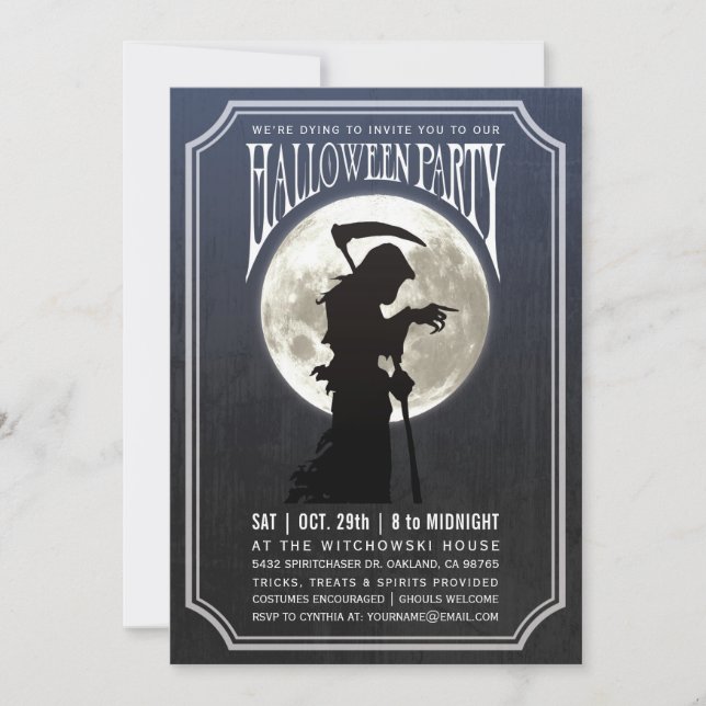 Invitaciones a fiestas de Halloween| Piel de luna  (Anverso)