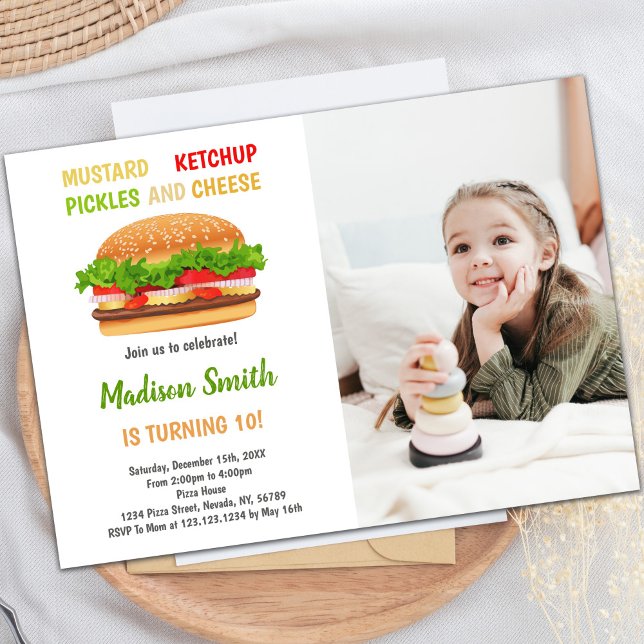 Invitaciones a fiestas de hamburguesas de personal (Burger Birthday Invitations with photo)