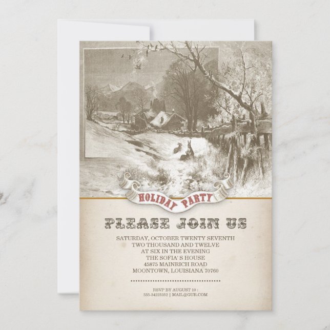 invitaciones a fiestas de invierno vintage (Anverso)