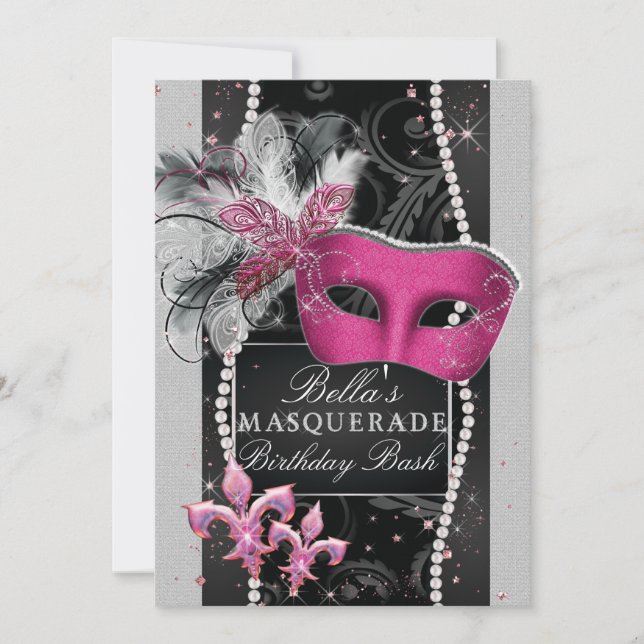 Invitaciones a fiestas de mascaradas, mis quinceañ (Anverso)