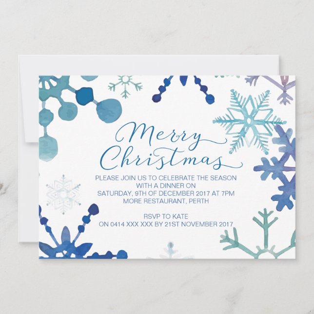 Invitaciones a fiestas de Navidades con copos de n (Anverso)