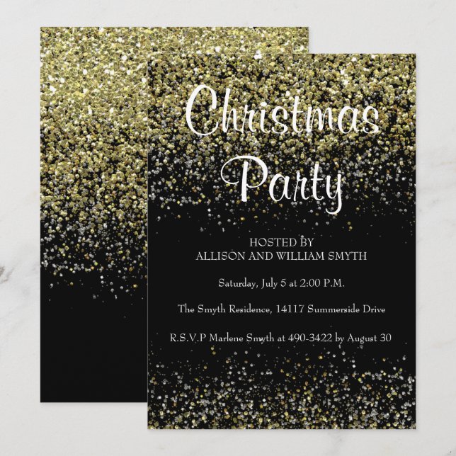 Invitaciones a fiestas de Navidades de Purpurinas  (Anverso / Reverso)