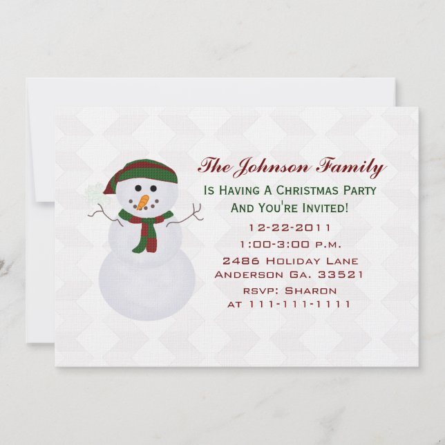 Invitaciones a fiestas de Navidades de Snowman (Anverso)