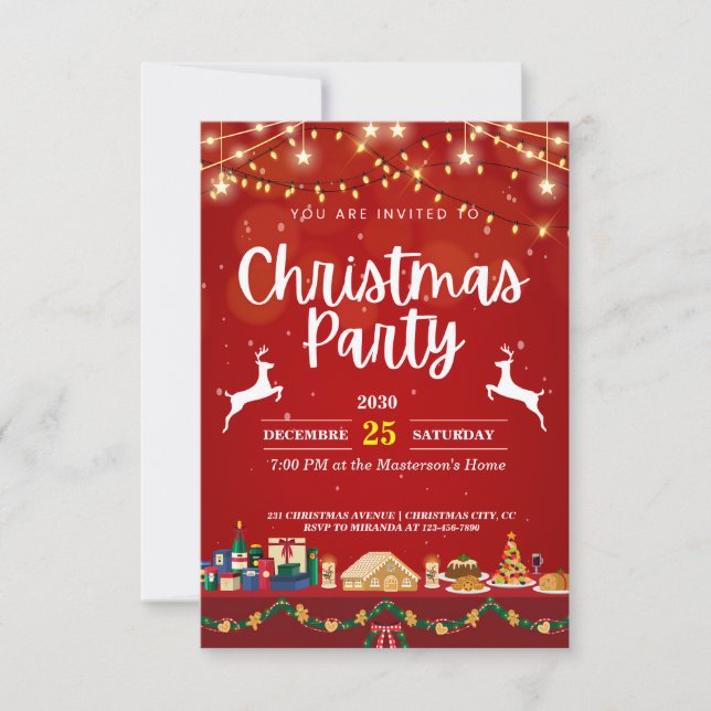Invitaciones a fiestas de Navidades festivos y ele (Anverso)