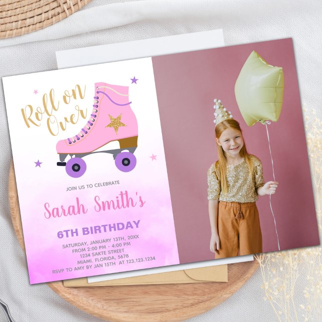 Invitaciones a fiestas de patinaje sobre personali (Star Glitter Skating Birthday Invitations w photo)