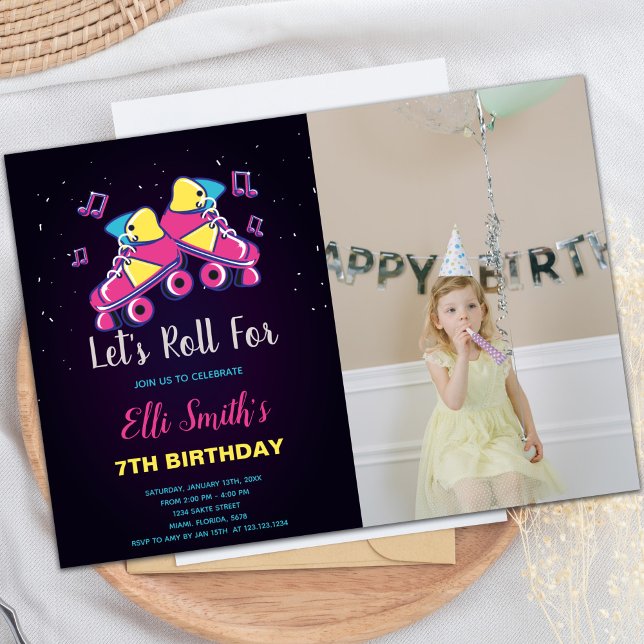 Invitaciones a fiestas de patinaje sobre personali (Pink Skate invitations with photo)