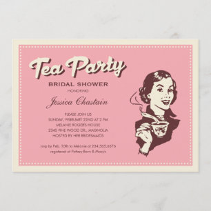 Invitaciones a fiestas de té rosado retro