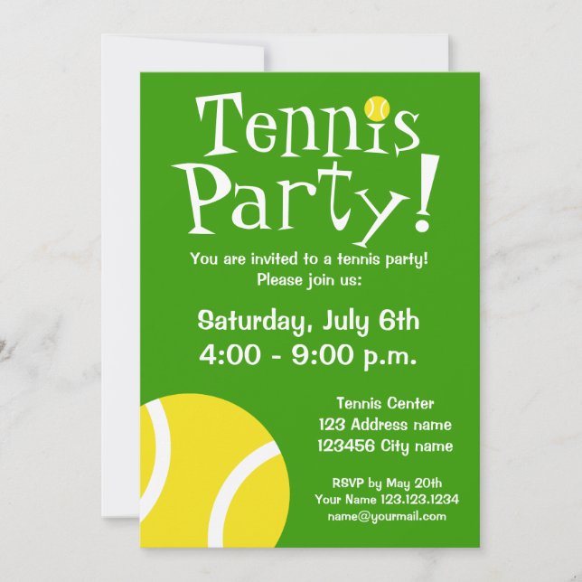 Invitaciones a fiestas de tenis para cumpleaños o  (Anverso)