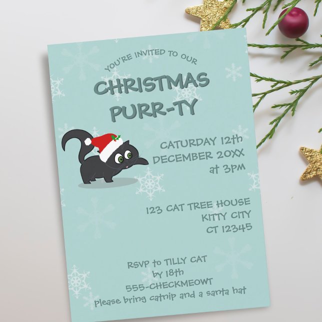 Invitaciones a fiestas de vacaciones de gatos para (Christmas Purrty? Here's the invitation you can send. Meowy Catmas!)