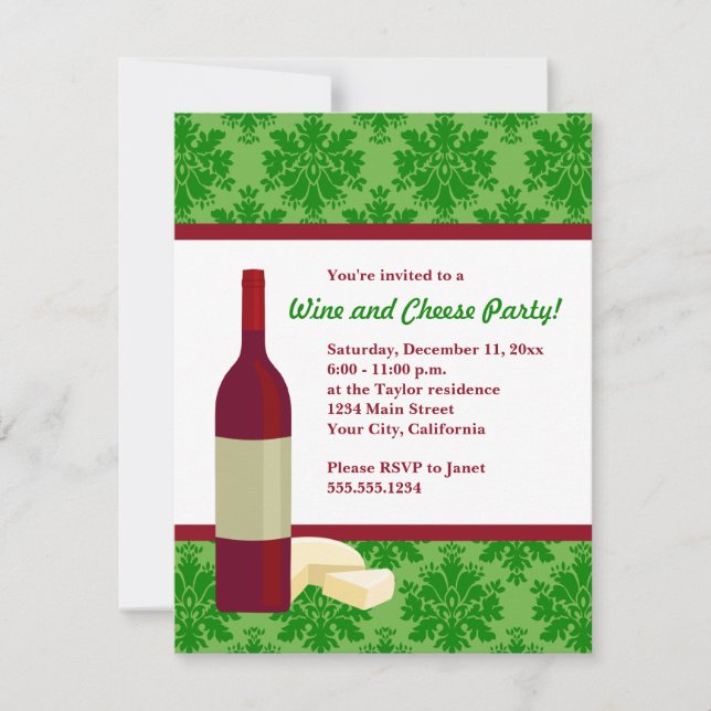 Invitaciones a fiestas de vino y queso para fiesta (Anverso)