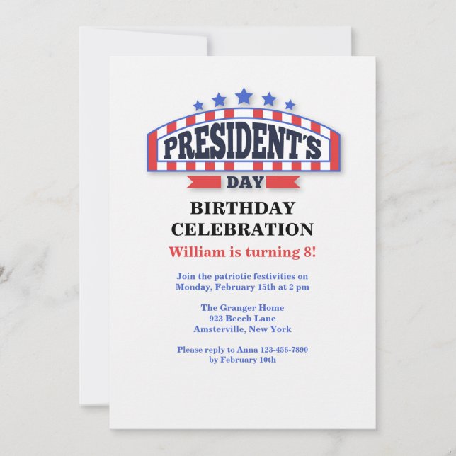 Invitaciones a fiestas del Día del Presidente (Anverso)