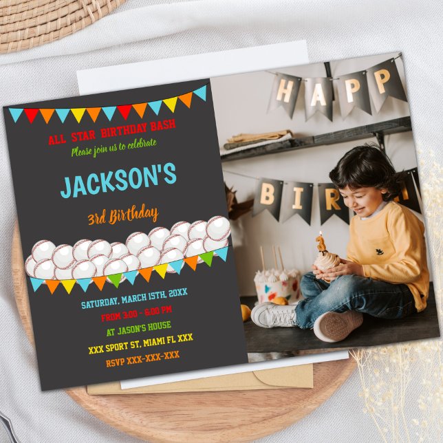 Invitaciones a fiestas deportivas de personalizabl (Baseball Birthday Invitations with photo)