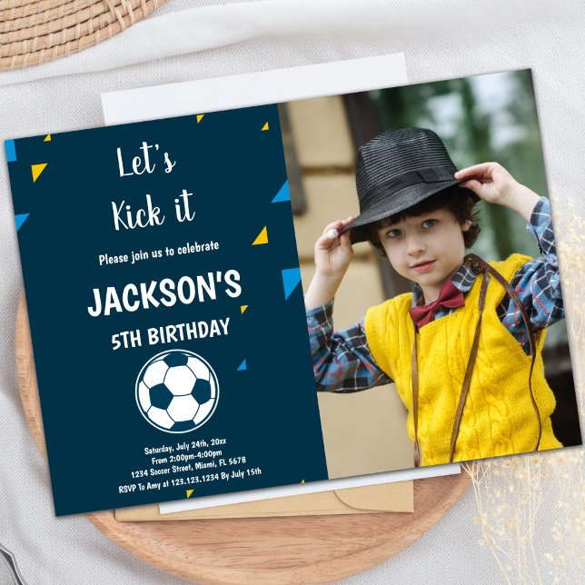 Invitaciones a fiestas deportivas de personalizabl (Blue Soccer Birthday Invitations Theme with photo)
