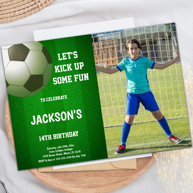 Invitaciones a fiestas deportivas de personalizabl (14th Soccer Birthday Invitations with photo)