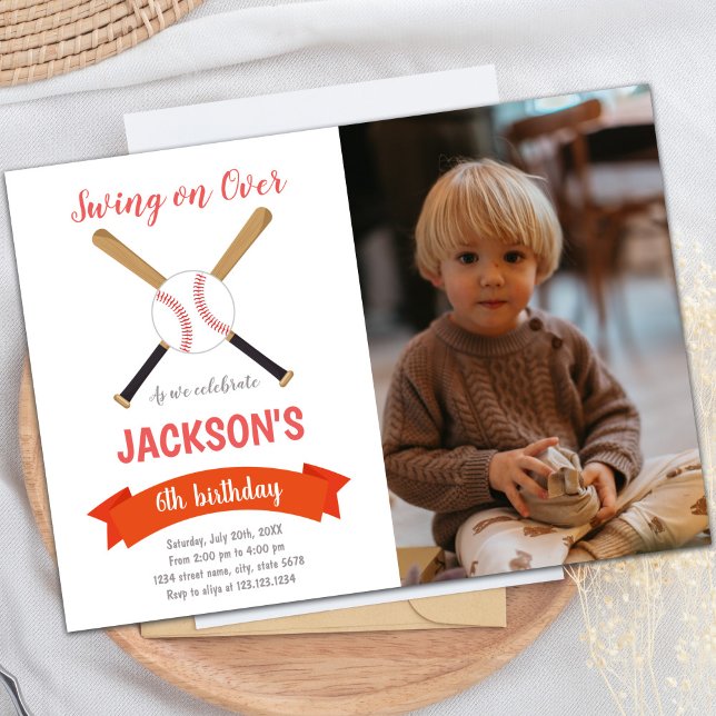 Invitaciones a fiestas deportivas de personalizabl (Red Brown Baseball Birthday Invitations photo)