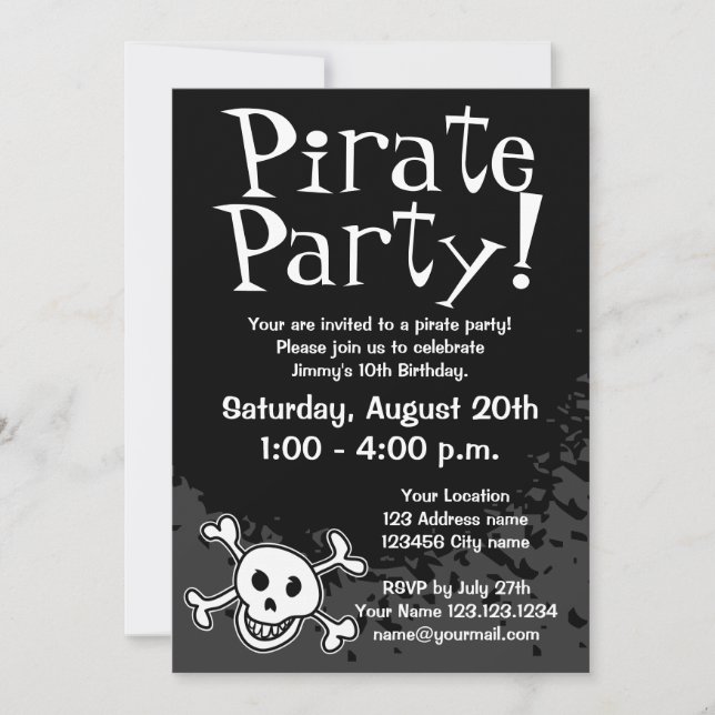 Invitaciones a fiestas piratas de cumpleaños para  (Anverso)