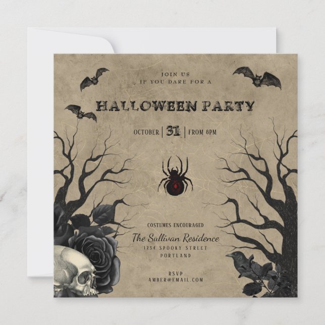 Invitaciones a fiestas rusticas góticas de Hallowe (Anverso)