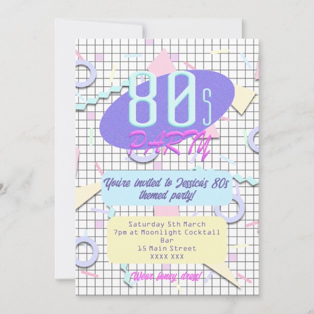 Invitaciones a fiestas temáticas de los 80 (Anverso)