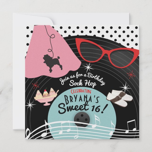 Invitaciones a fiestas temáticas de los años 50 (Anverso)