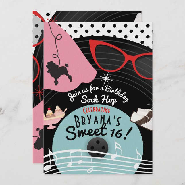 Invitaciones a fiestas temáticas de los años 50 (Anverso / Reverso)