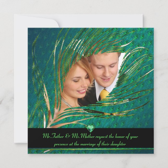 Invitaciones a fotos de boda Peacock (Anverso)
