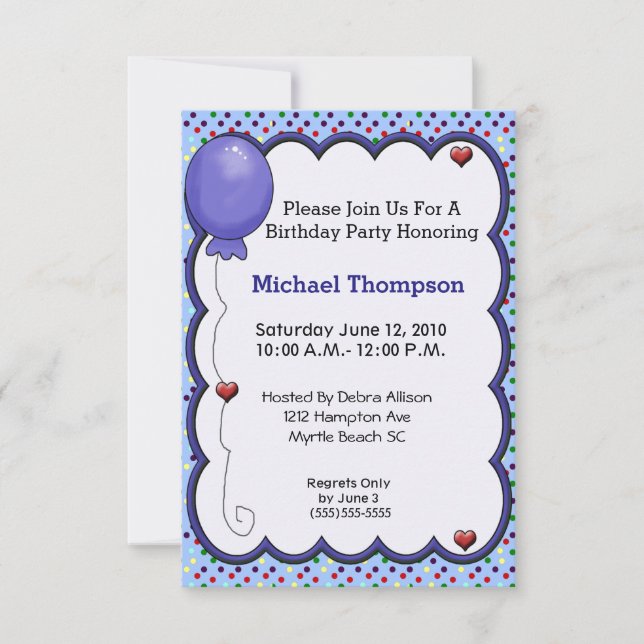 Invitaciones a globos azules (Anverso)