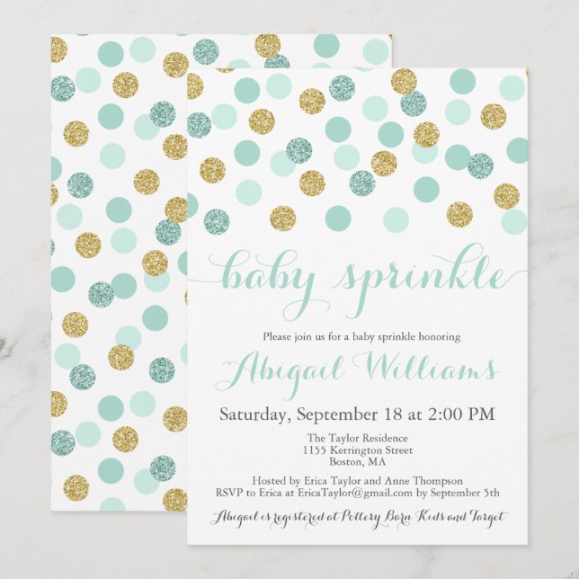 Invitaciones a gotas de leche y Purpurina de oro (Anverso / Reverso)