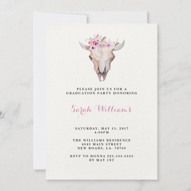 Invitaciones a graduación de cráneo floral (Anverso)