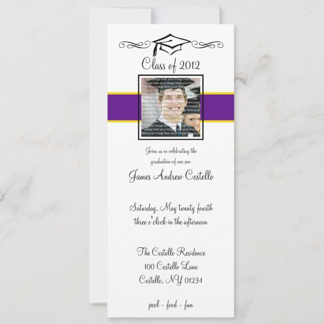 Invitaciones a graduación de Escuela Purple & Gold (Anverso)