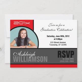 Invitaciones a graduación de fotos rojas y grises 