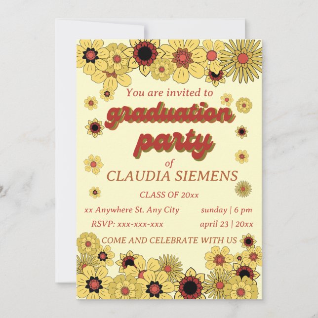 Invitaciones a graduación de Groovy Floral Retro (Anverso)