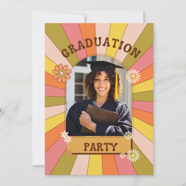 Invitaciones a graduación de Groovy Floral Retro (Anverso)