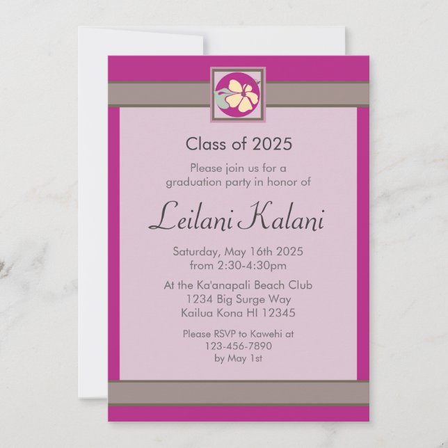Invitaciones a graduación de hibiscos rosas person (Anverso)