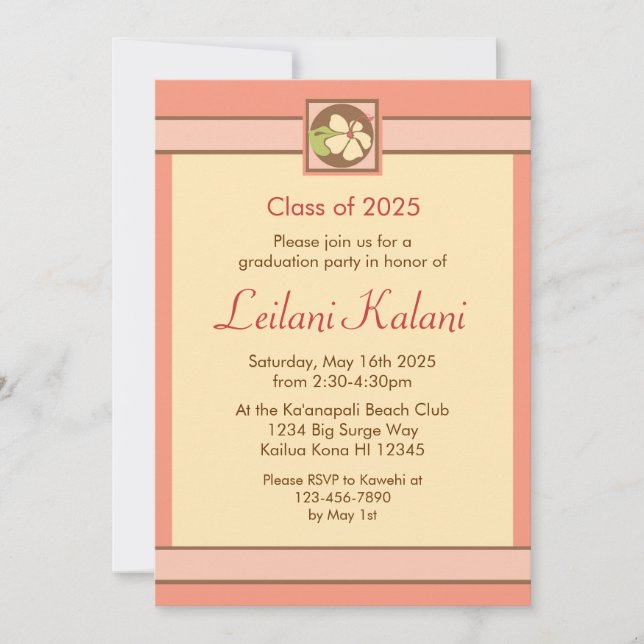 Invitaciones a graduación de hibiscos rosas person (Anverso)