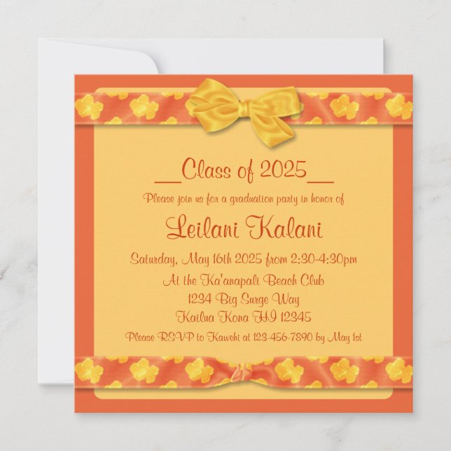 Invitaciones a graduación de hibiscus naranja amar (Anverso)