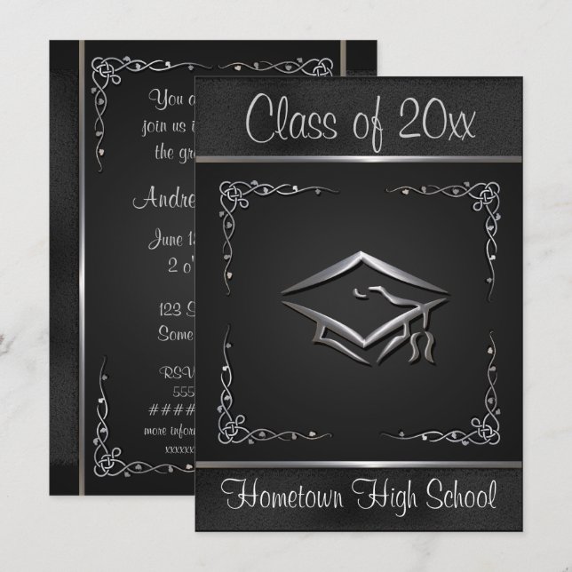 Invitaciones a graduación de Plata Negra (Anverso / Reverso)