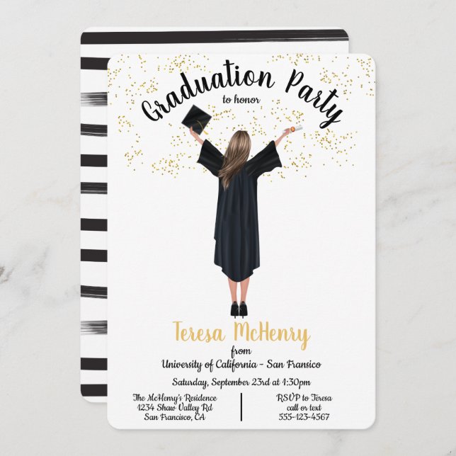 Invitaciones a graduación de retrato personalizado (Anverso / Reverso)