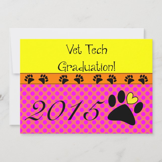 Invitaciones a graduación de Vet Tech Puntos Polka (Anverso)