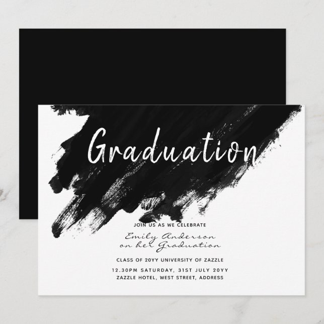 Invitaciones a graduación moderna - Pintar blanco  (Anverso / Reverso)
