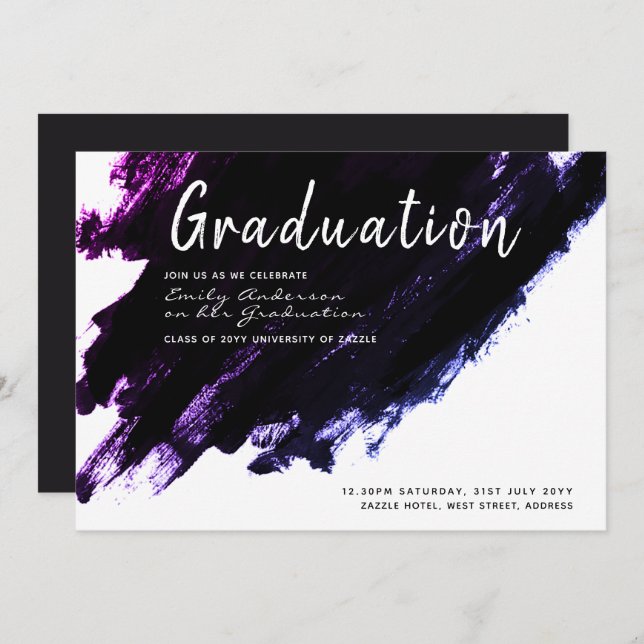 Invitaciones a graduación moderna - Pintar morado  (Anverso / Reverso)